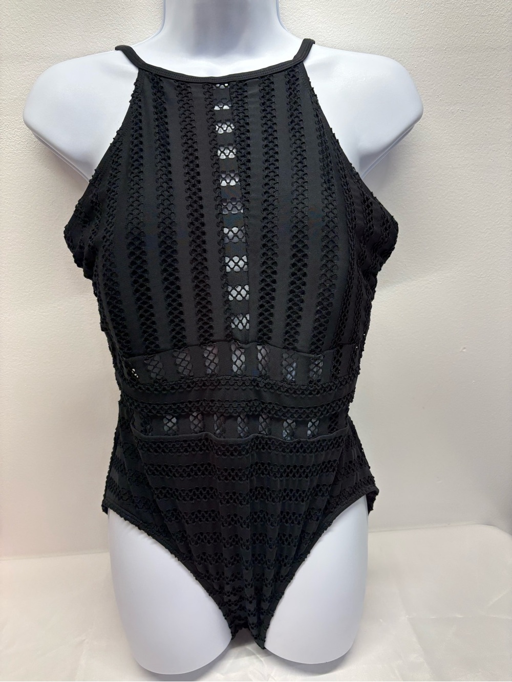 Black Lace Halter One-Piece Swimsuit women size Large